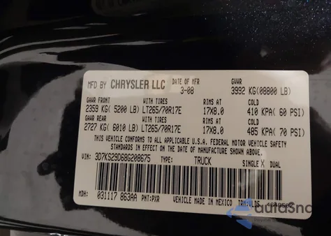 2008 Dodge Ram 2500 Laramie from USA, damaged, VIN 3D7KS29D68G208675